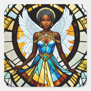 Stained Glass African American Angel Illustration  Square Sticker