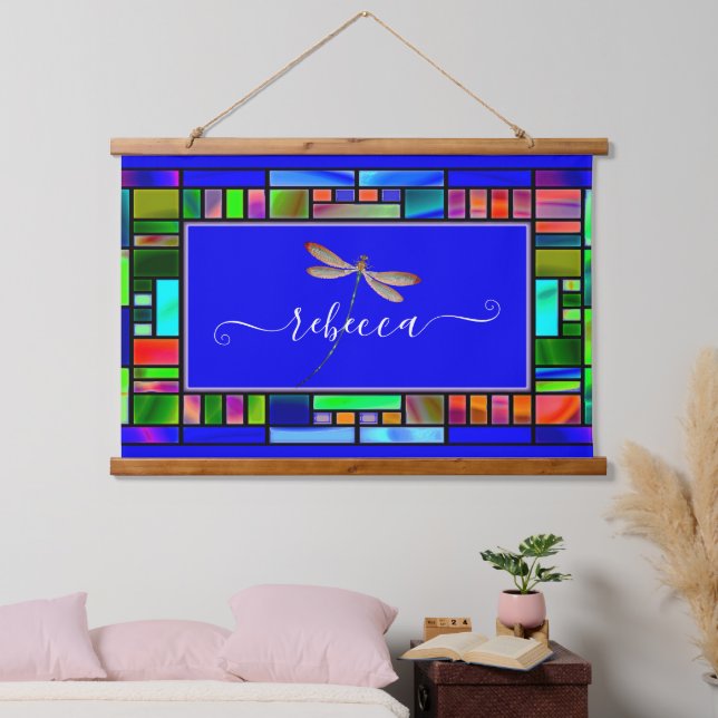 Stained glass and dragonfly personalized   hanging tapestry (Bedroom)