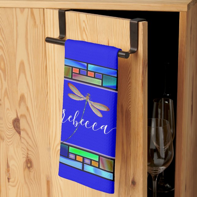 Stained glass and dragonfly personalized  kitchen  kitchen towel (Thirds Fold)