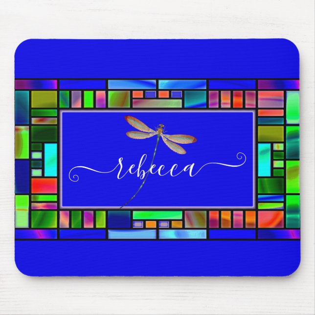 Stained glass and dragonfly personalized  mouse pa pad (Front)