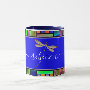 Stained glass and dragonfly personalized mug