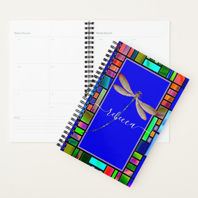 Stained glass and dragonfly personalized  planner (Display)