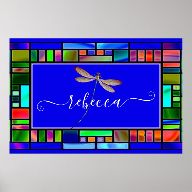 Stained glass and dragonfly personalized  poster (Front)