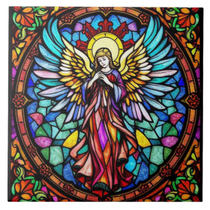 Stained Glass Angel Art   Spiritual & Religious Tile