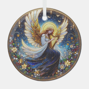 Stained Glass Angel with Harp Ornament