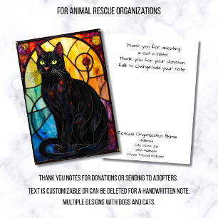 Stained Glass Animal Rescue Organization Black Cat Thank You Card