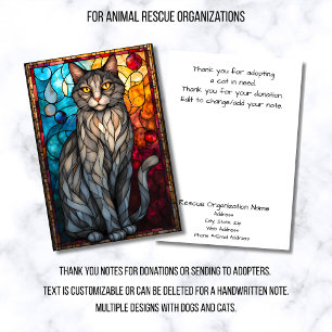 Stained Glass Animal Rescue Organization Cat Gray Thank You Card