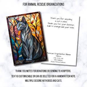 Stained Glass Animal Rescue Organization Cat Grey Thank You Card