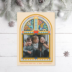 Stained Glass Arch Elegant Christmas Photo Holiday Card