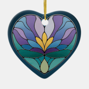 Stained Glass Art, Abstract Flower Stained Glass Ceramic Ornament