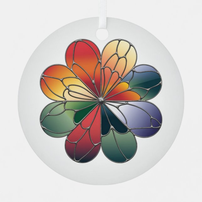 Stained Glass Art, Abstract Flower Stained Glass Metal Ornament (Front)