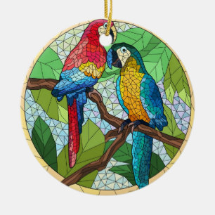 Stained Glass Art, Colourful Parrot Stained Glass Ceramic Ornament