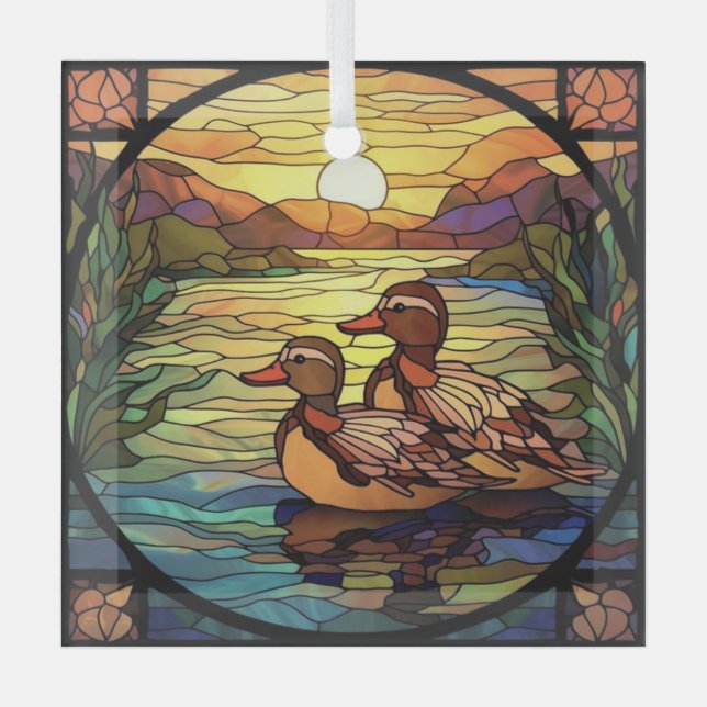 Stained Glass Art, Cute Goose Stained Glass Style  Ornament (Front)