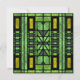 Stained Glass Art Deco in Green and Gold Holiday Card