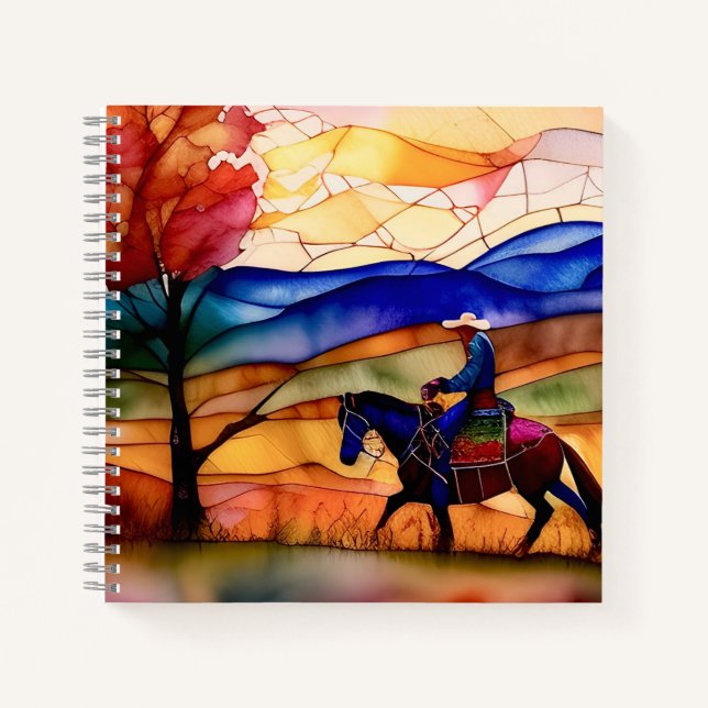 Stained Glass Art Design Cowboy Trail Ride Notebook (Front)
