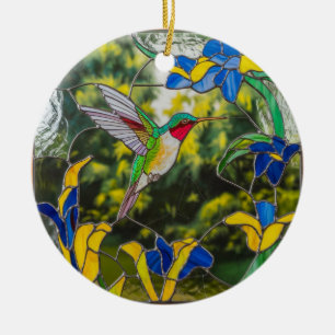 Stained Glass Art, Hummingbird Stained Glass Ceramic Ornament