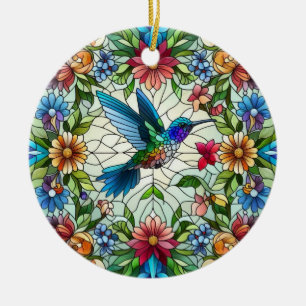 Stained Glass Art, Hummingbird Stained Glass Ceramic Ornament