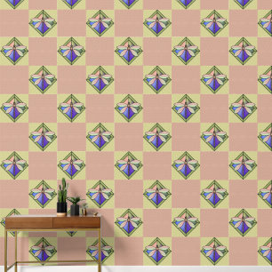 Stained Glass Art Nouveau Butterfly on Pink Yellow Wallpaper