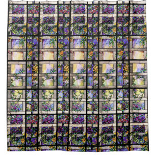 Stained Glass Art Nouveau Flowers Shower Curtain