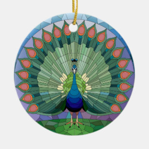 Stained Glass Art, Peacock Stained Glass Ceramic Ornament