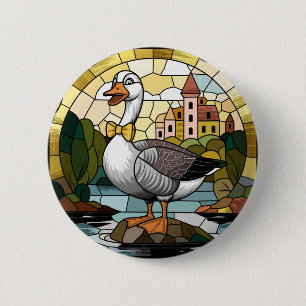 Stained Glass Art, Silly Goose Stained Glass  2 Inch Round Button
