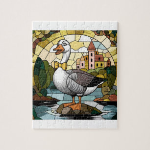 Stained Glass Art, Silly Goose Stained Glass Ceram Jigsaw Puzzle