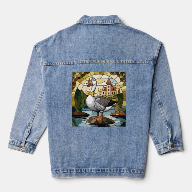 Stained Glass Art, Silly Goose Stained Glass  Denim Jacket (Back)