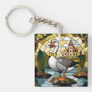Stained Glass Art, Silly Goose Stained Glass  Keychain