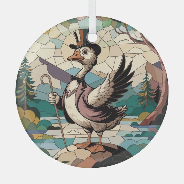 Stained Glass Art, Silly Goose Stained Glass Ornament (Front)