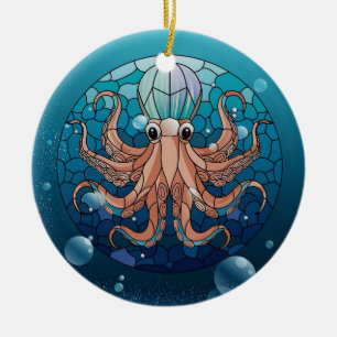 Stained Glass Art, Stained Glass Octopus Ceramic Ornament