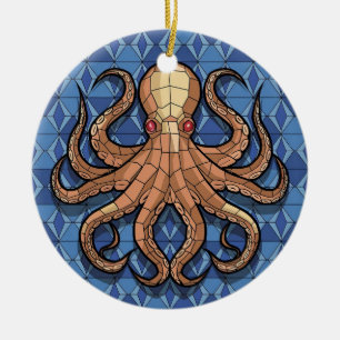 Stained Glass Art, Stained Glass Octopus Ceramic Ornament