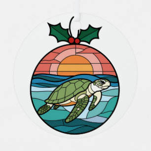 Stained Glass Art, Stained Glass Sea Turtle Metal Ornament