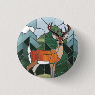 Stained Glass Art, Stained Glass Style Deer Art 1 Inch Round Button