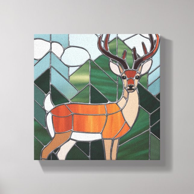 Stained Glass Art, Stained Glass Style Deer Art Canvas Print (Front)