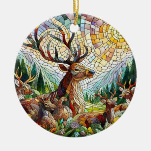 Stained Glass Art, Stained Glass Style Deer Art Ceramic Ornament