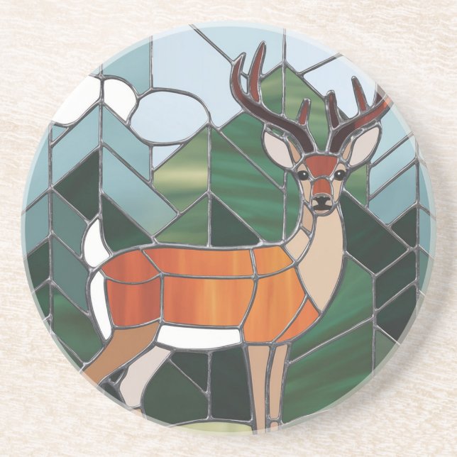 Stained Glass Art, Stained Glass Style Deer Art Coaster (Front)