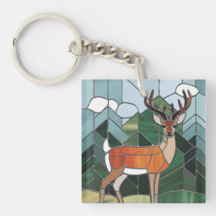 Stained Glass Art, Stained Glass Style Deer Art Keychain