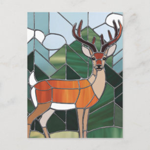 Stained Glass Art, Stained Glass Style Deer Art Postcard