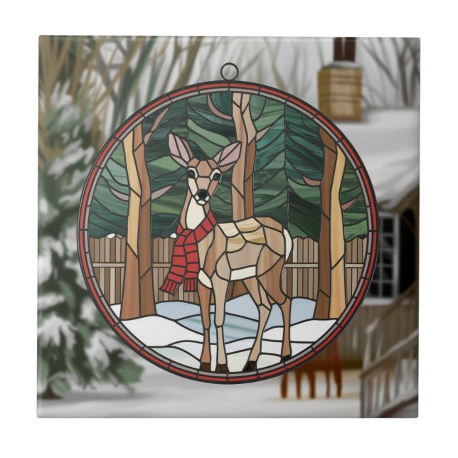 Stained Glass Art, Stained Glass Style Deer Art Tile (Front)