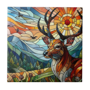 Stained Glass Art, Stained Glass Style Deer Art Tile