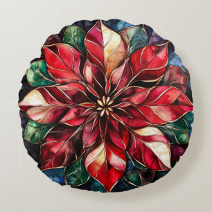 Stained Glass Art Throw Pillow – Holiday Floral 