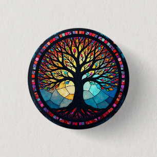 Stained Glass Art, Tree of Life Stained Glass  1 Inch Round Button