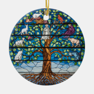  Stained Glass Art, Tree of Life Stained Glass Ceramic Ornament