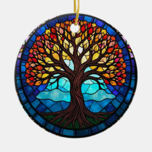 Stained Glass Art, Tree of Life Stained Glass  Ceramic Ornament