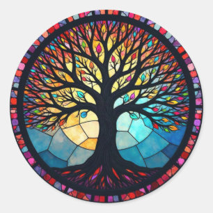 Stained Glass Art, Tree of Life Stained Glass  Classic Round Sticker
