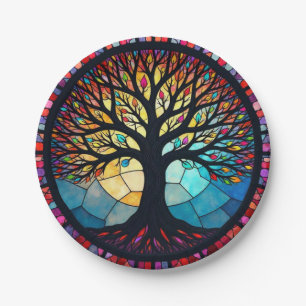 Stained Glass Art, Tree of Life Stained Glass  Paper Plate
