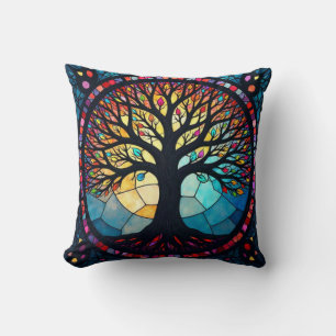 Stained Glass Art, Tree of Life Stained Glass Throw Pillow