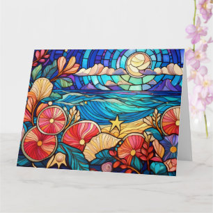 Stained glass art tropical beach card