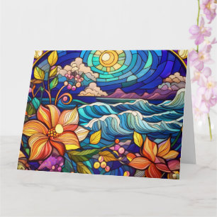 Stained glass art tropical beach card