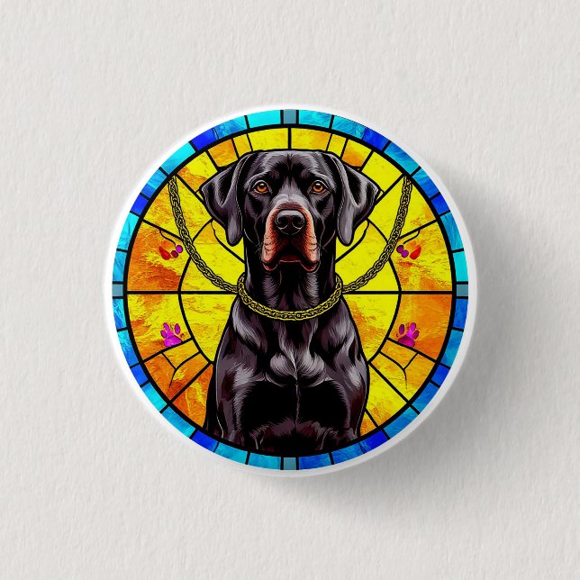 Stained Glass Artwork Featuring a Black Dog 1 Inch Round Button (Front)